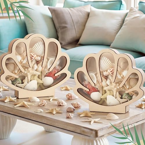 Novabright 2 Pcs Wooden Seashell Holder, Display Case, Classic Style,