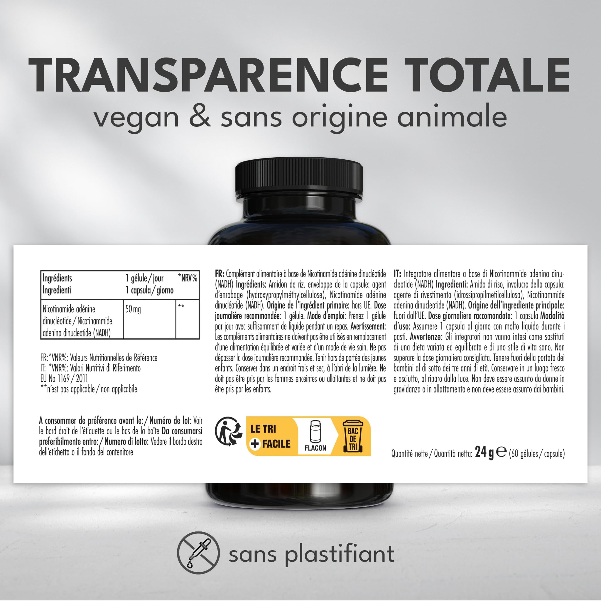 Green Naturals® NADH 50mg - 60 Capsules - De fabrication allemande - 100% Végétalien & Sans Additifs - Réserve pour 2 mois