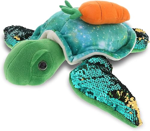 DolliBu Peluche de tortuga marina de Pascua con zanahoria y lentejuelas espaciales, animales de peluche con zanahoria, regalo sorpresa perfecto para