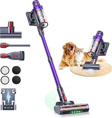 SMOTURE Cordless Vacuum Cleaner,50KPa Powerful Stick Vacuum Cleaner with 600W Motor,65 Min Runtime,Auto Mode,Detachable Battery,LED Touch Screen,Vacuum Cleaner for Pet Hair,Carpet,Hard Floor,Stair&Car