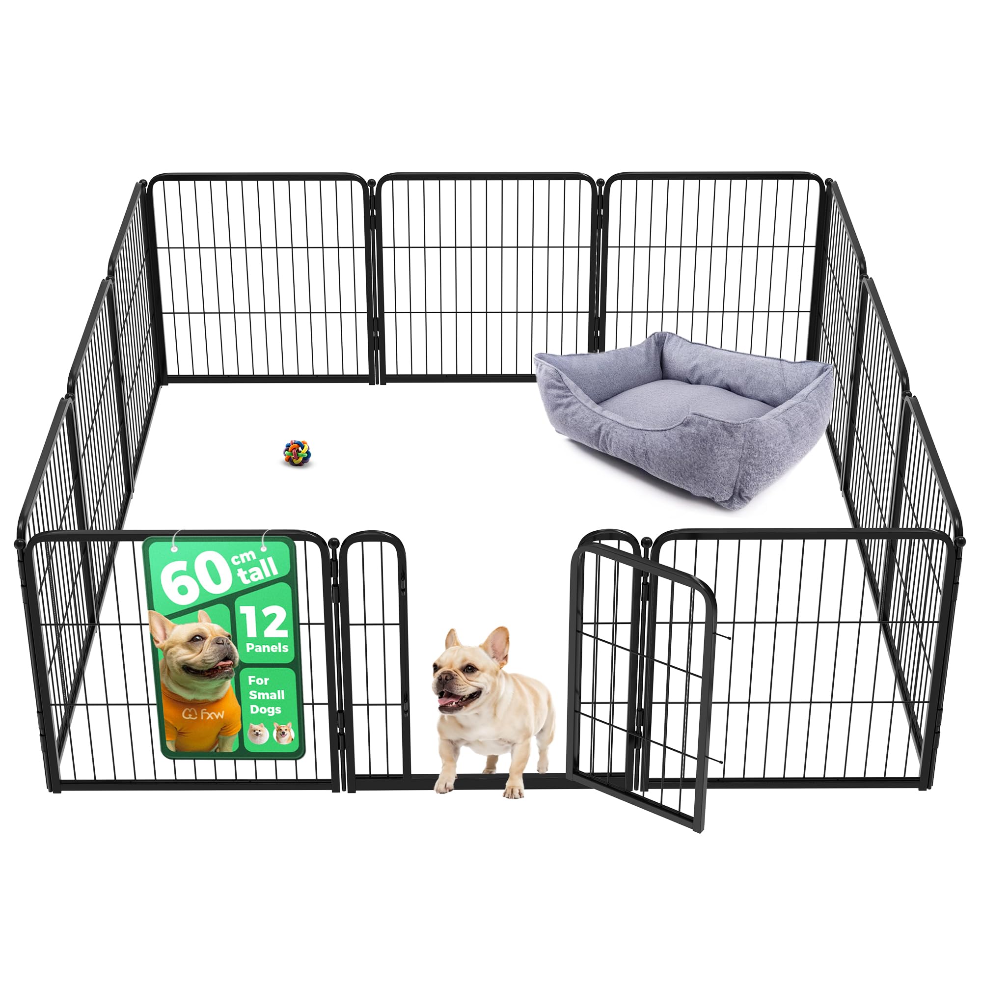 fxw Homeplus Unleashed Indoor Dog Playpen - Stress-Free and Safe Play, Heavy Duty 60cm Height 12 Panels Dog Pen for Puppy and Small Dogs, Black│Patent Pending