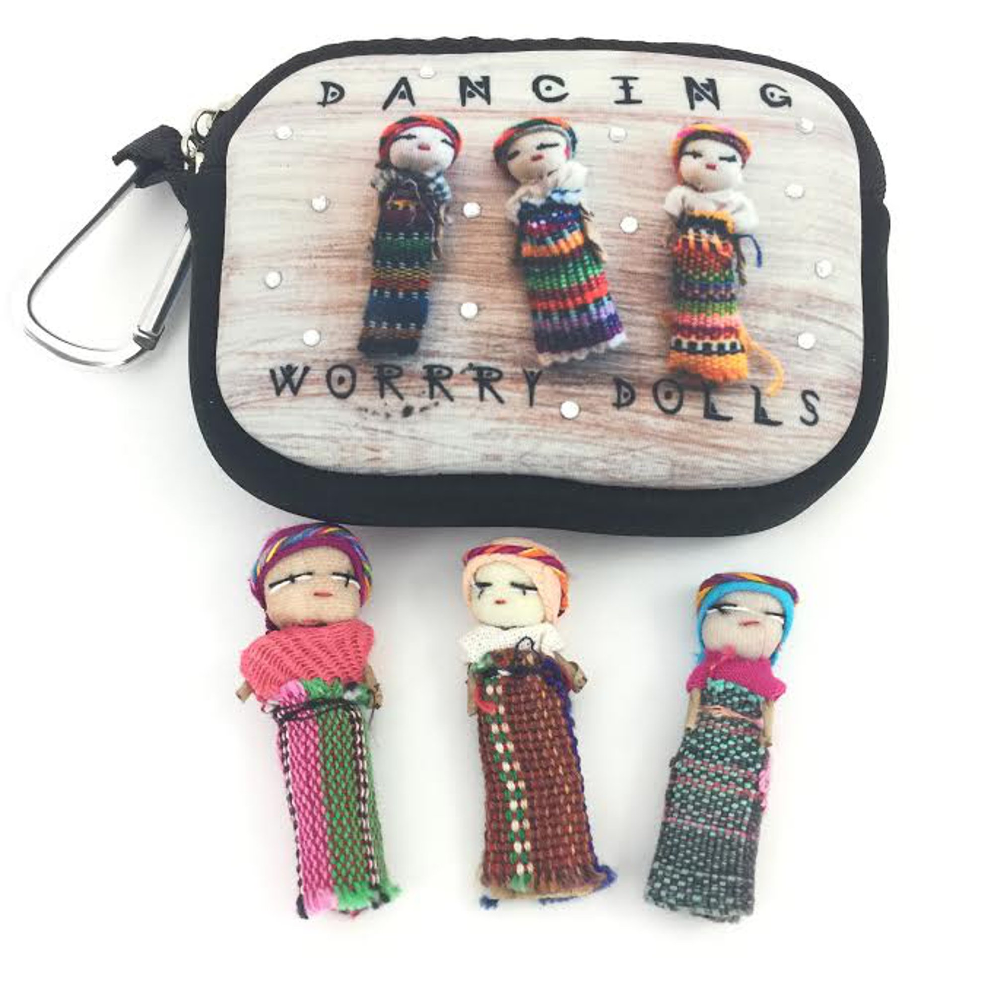 Spinner Skins Dancing Worry Dolls and Pouch with Clip and Good Luck Charm for Dancers