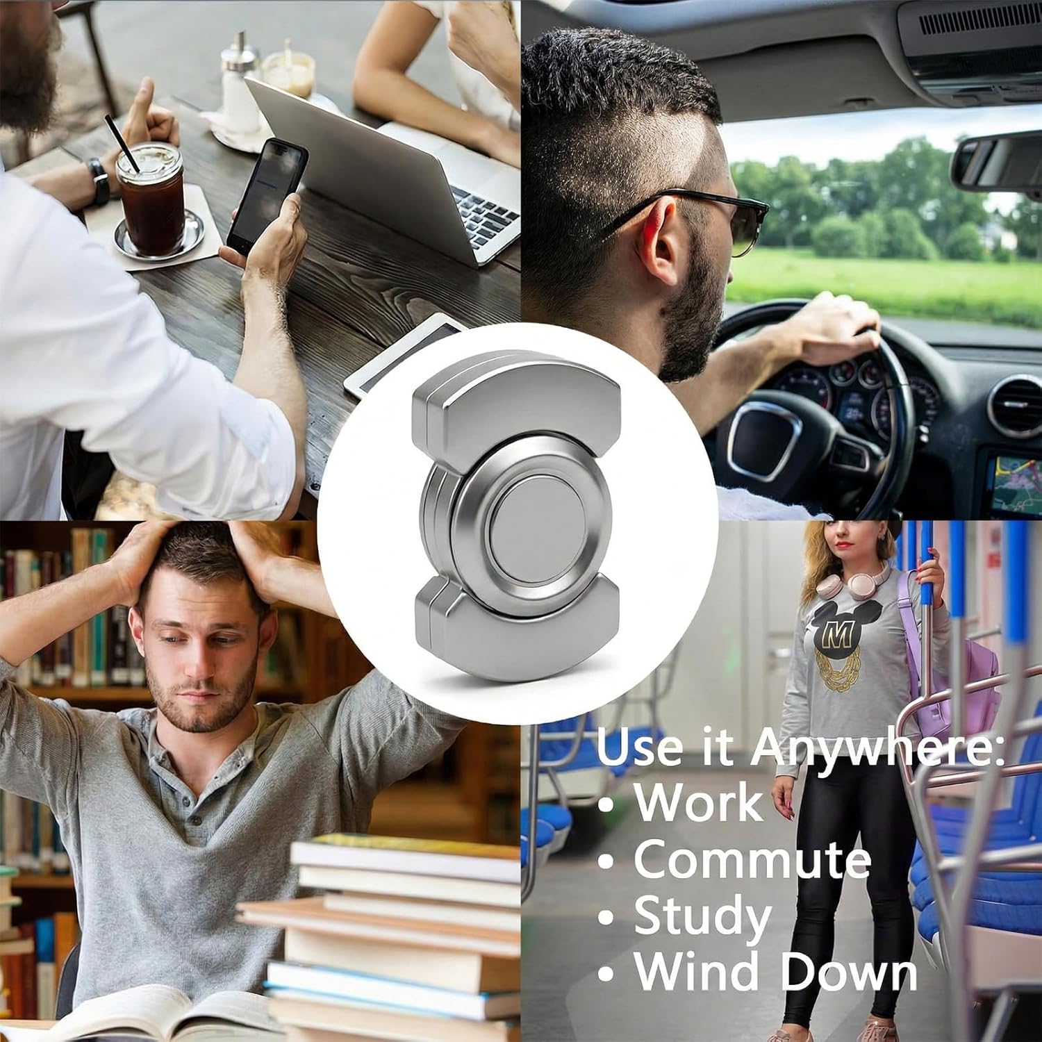 3-in-1 Fidget Toys Adults | EDC Fidget Spinner, Slider, Clicker | Stainless Steel Bearing Ultra-Stable Spin | Help Relieves Anxiety & Tension | Enhances Focus & Clarity | Compact & Portable, Silver