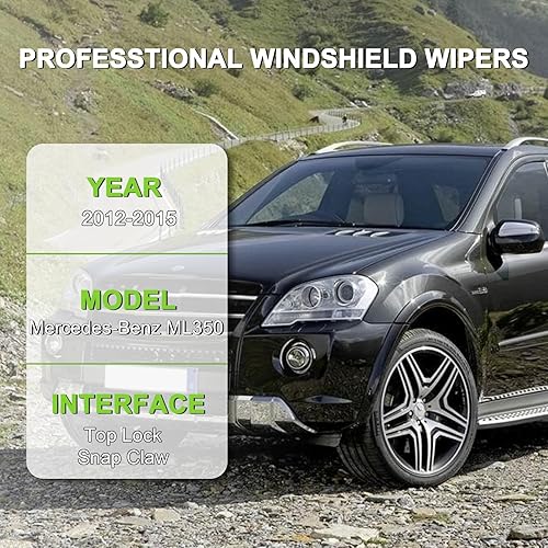 Miniatura 2 de PARRATI Limpiaparabrisas para ML350 2012-2015GLE350 2016-2017, 26 + 23 pulgadas delanteras y 12 pulgadas traseras, repuesto de equipo original,