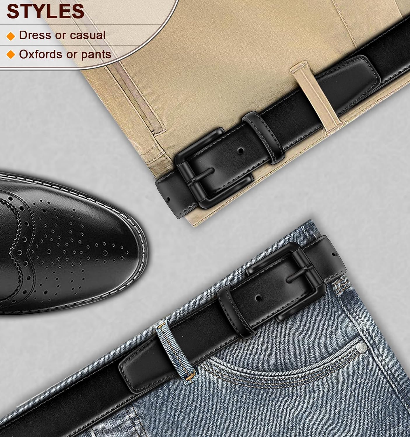 BULLIANT Men Belt,Leather Belt Adjustable For Men Dress Casual Jeans 1 3/8,Cut For Fit 38"-40"Waist Adjustable Black6507 1 image 7 of 7 B0DQPX91H6