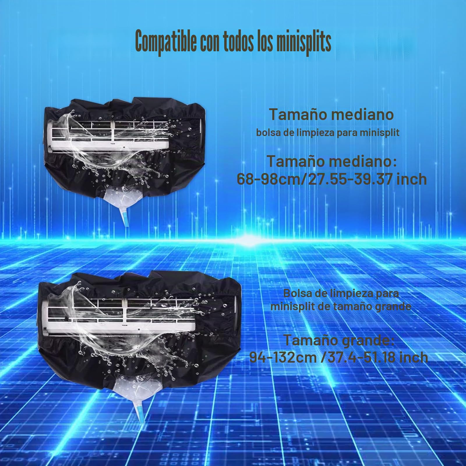 Kit de limpieza Kikepilm de 12 piezas para aire acondicionado split con botella de 2 l, kit de limpieza para aire acondicionado de pared(Negro, grande)