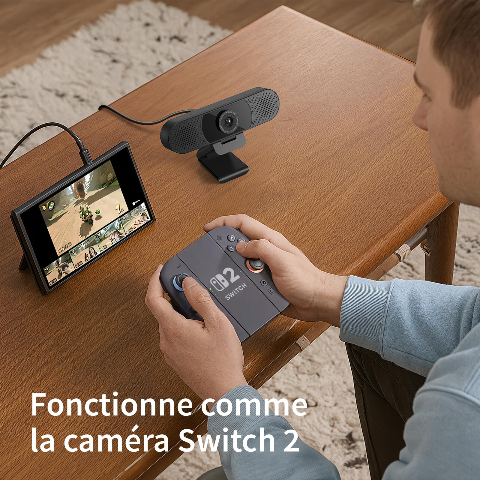 eMeet Webcam 1080P- Webcam C960 Full HD avec Double Microphone, Paramètres réglables, Grand Angle 90 ° avec Correction Automatique, Plug & Play, caméra de Streaming pour Linux, Win10, Mac, Youtube