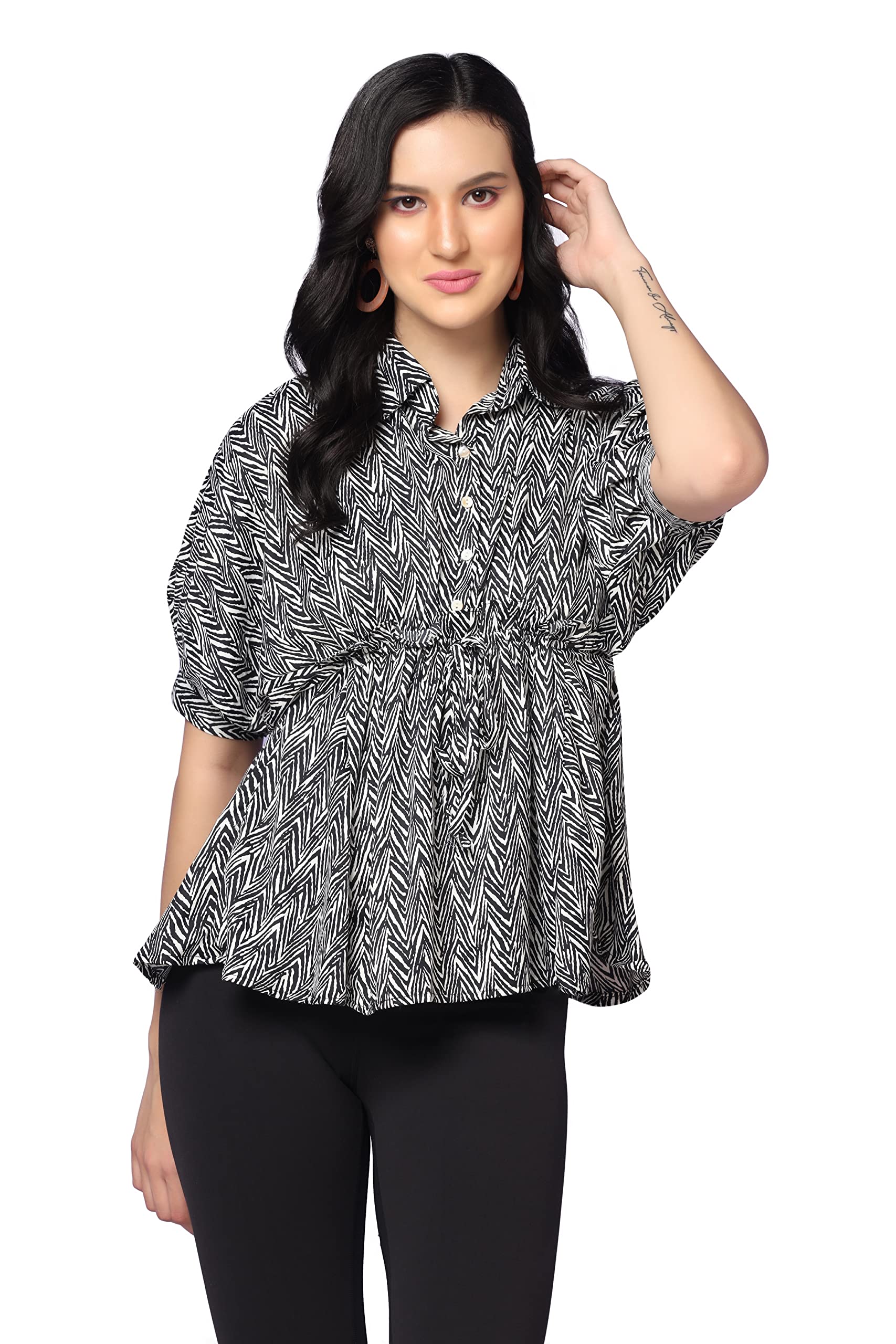 GRECIILOOKSWomen's Rayon V-Neck Top Printed Boat Neck Pattern Top Front Placket Western Top Wear Western Outdoor Wear Printed