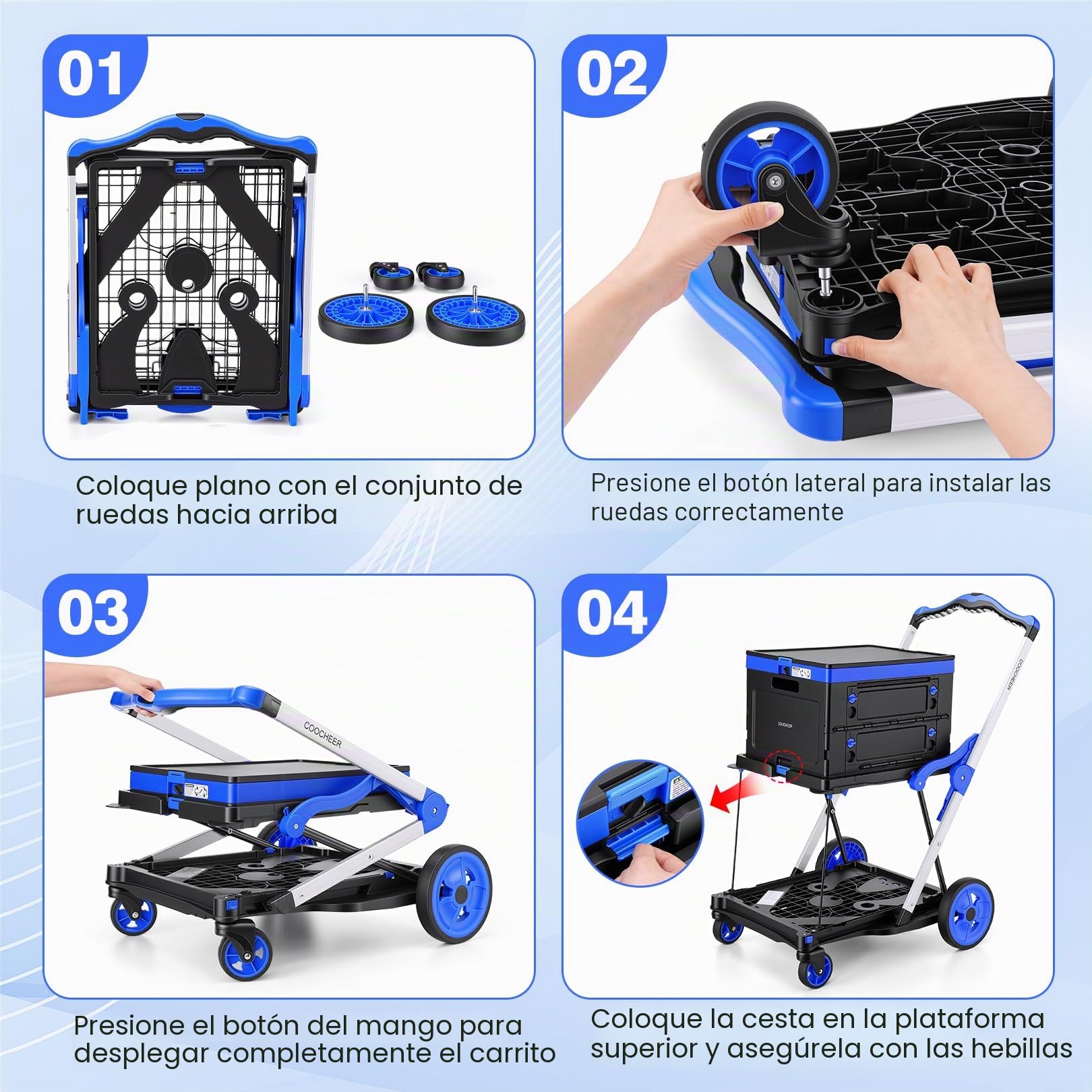 COOCHEER Carrito de la Compra Plegable de 90 kg, 2 Niveles, con Cesta Plegable, Plegable en 3 Segundos, asa Ajustable en Altura para supermercado, hogar, almacén y Viajes