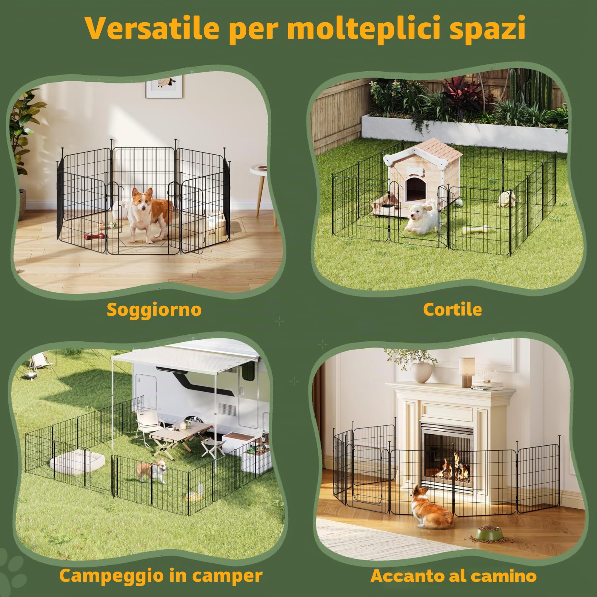 Yaheetech Recinto per Animali Domestici, 8 Pannelli Altezza 60 cm, Pieghevole con Porta per Interno ed Esterno, in Acciaio, per Cani, Cuccioli, Gatti e Conigli