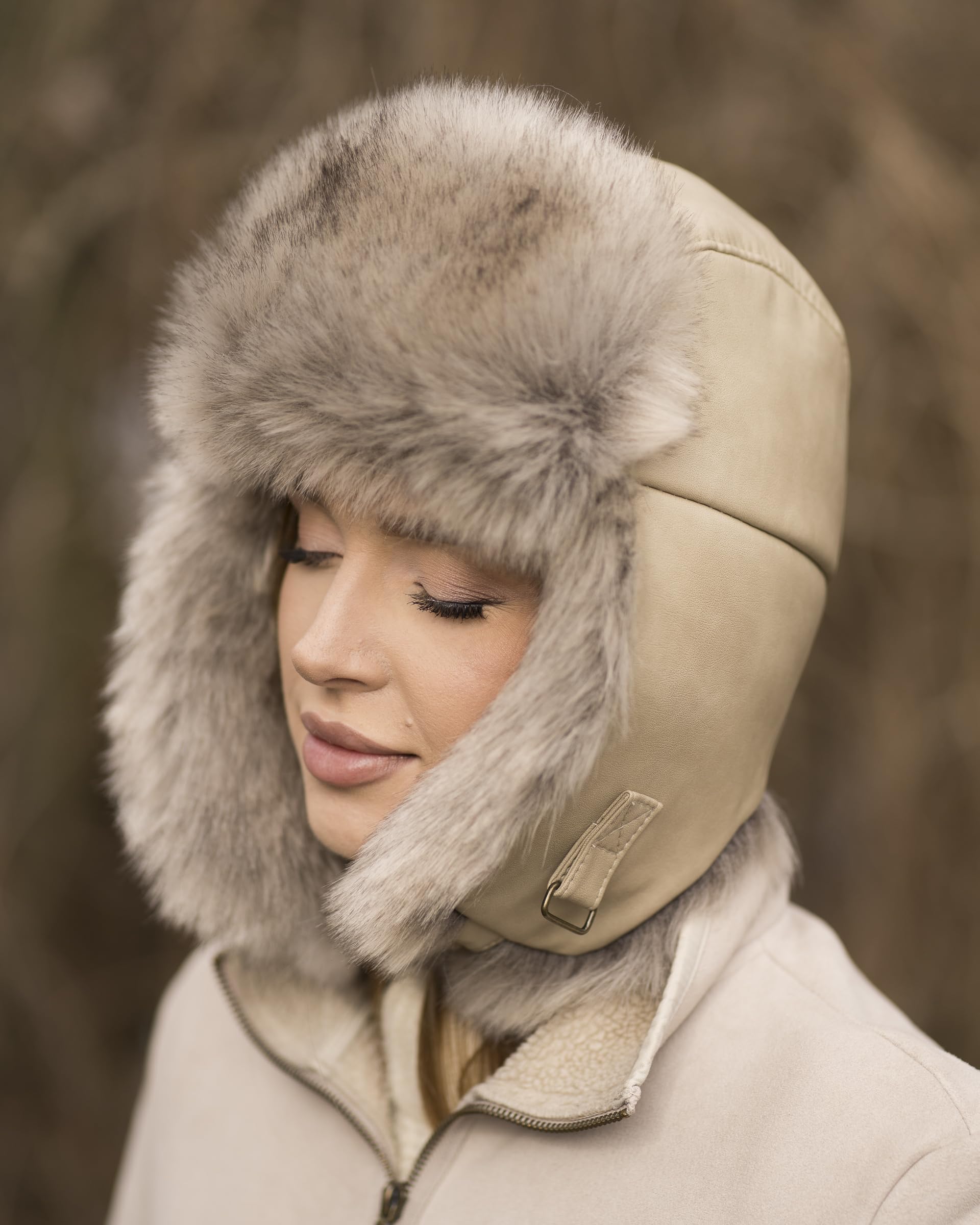 Futrzane Cappello di Pelle con Paraorecchie - Berretto Donna Aviatore Pelliccia