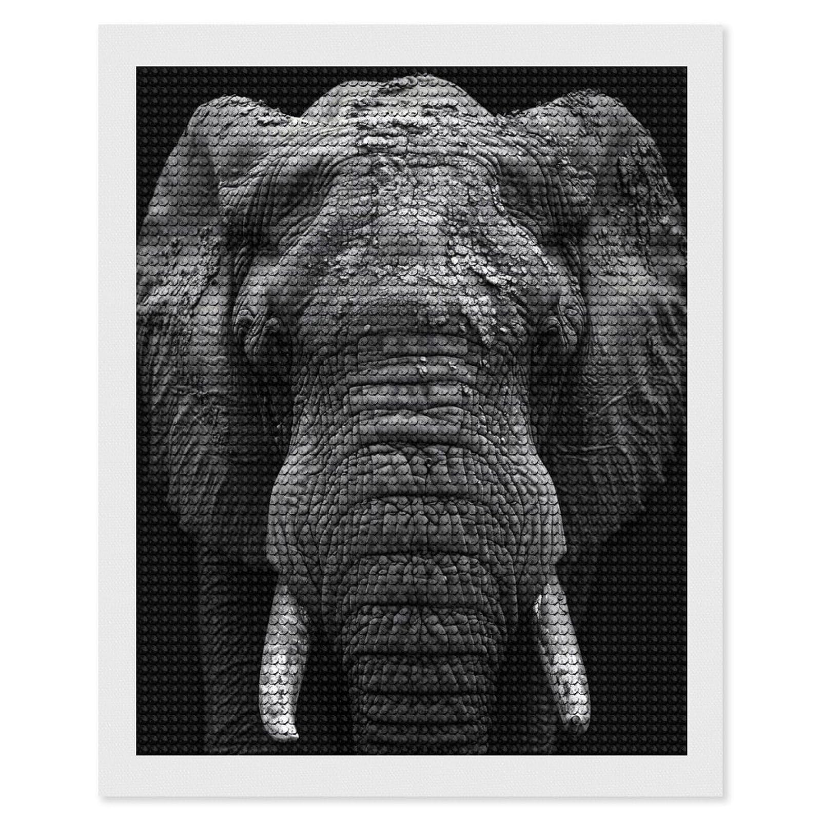 Junmoney Monochrome Elephant Portrait Diamond Painting Canvas Set 16"x20", Boho Decor, for Craft Lovers, Easy Handmade Project, Holiday Gift Idea
