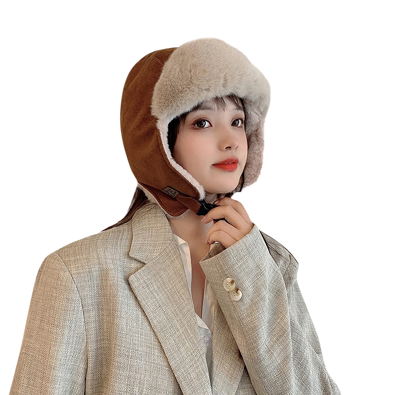 Women's Winter Trapper Hat with Ear Flaps & Faux Fur - Warm & Windproof - Ushanka Hat with Earmuffs - Perfect for Hunting, Skiing & Cycling
