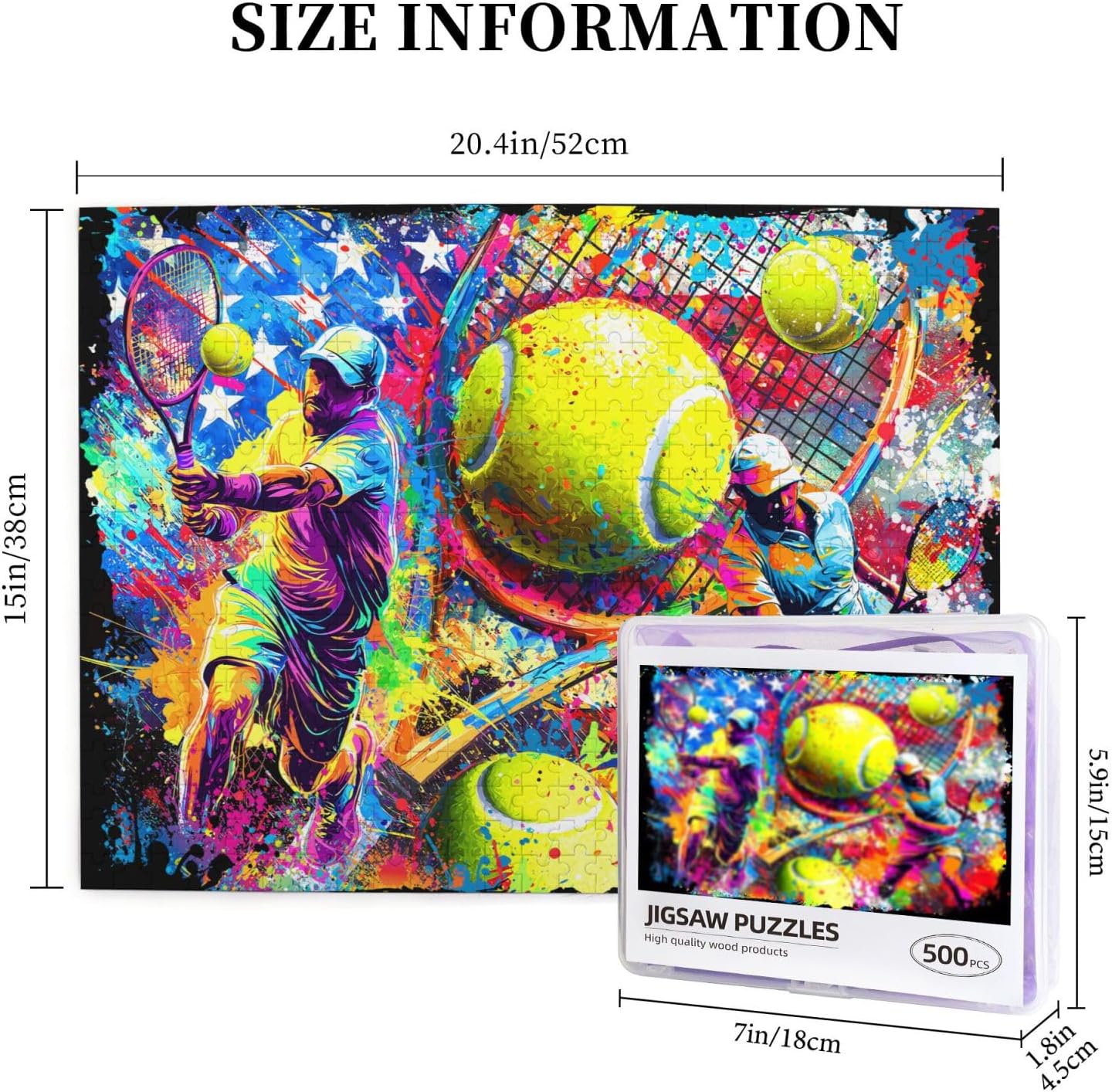 American Tennis Jigsaw Puzzle Colorful Ball Sports Jigsaw Puzzles for Adults 500 Pieces Tennis Player Wooden Puzzle Quality Graffiti Street Vibrant Puzzles Gift Family Activity Perfect for Friends