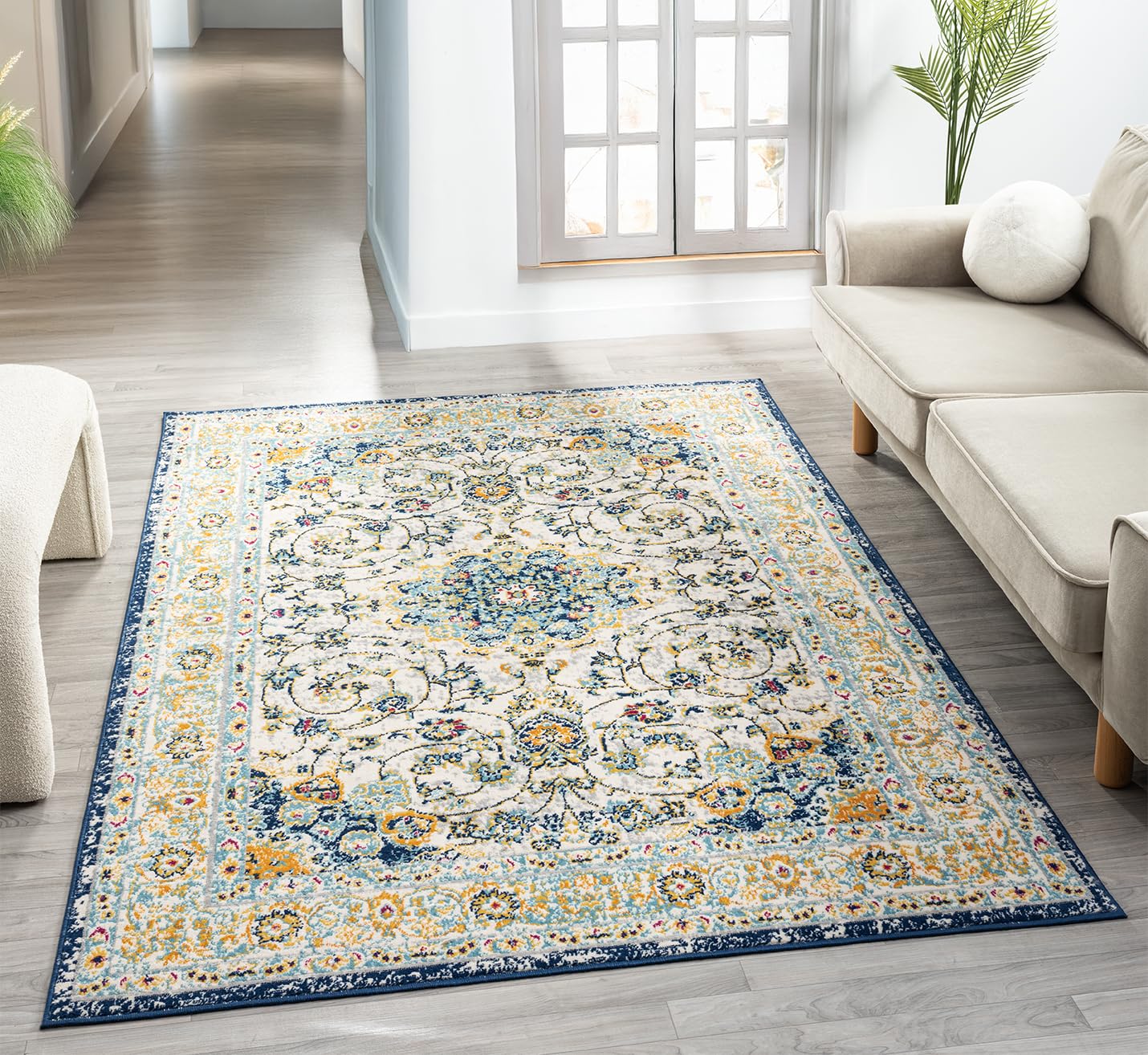 Rugs by Desire San Marino Modern Living Room Area Rug – Cut Pile Weaving - Jute Backing Abstract - Floral - Traditional Design Low Pile Rug, Multi Coloured, 200x290 cm