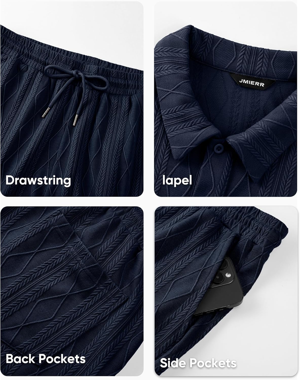 JMIERR Mens 2026 Casual 2 Piece Outfits Lounge Sets Jacquard Knit Short Sets Golf Short Sleeve Outfits for Beach Vacation - Image 5