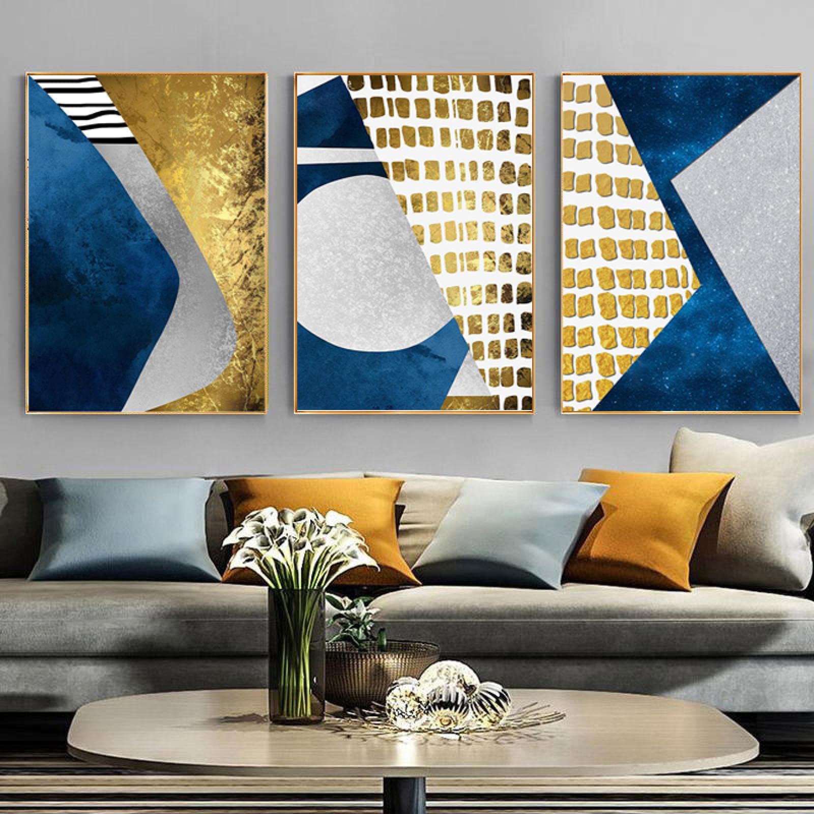 Tableau Abstrait Nordique Or Luxe Sur Toile - Art Mural Contemporain Avec Cadre 90x160cm - Décoration Salon Et Chambre