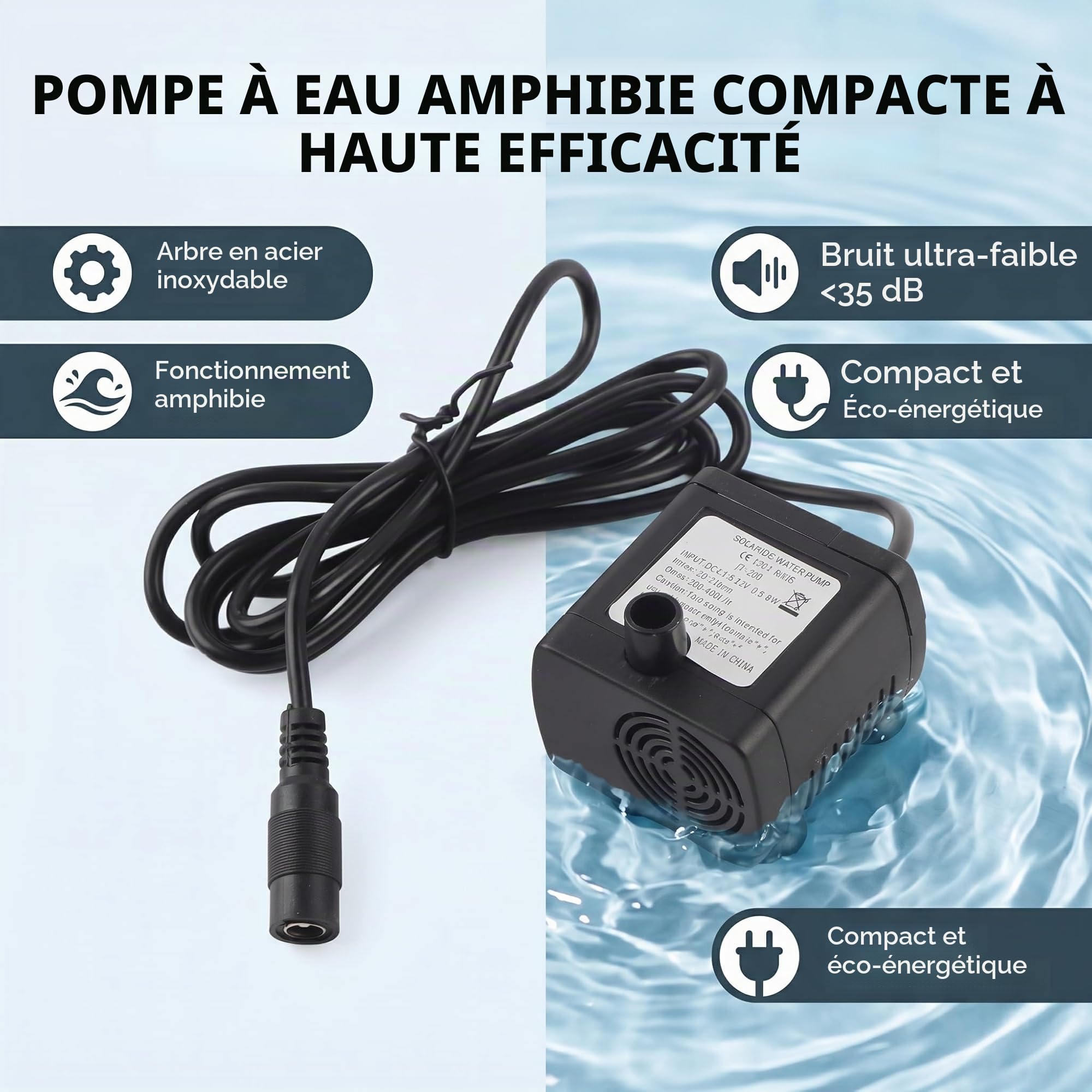 Pompe À Eau Solaire Dc 12 V, Pompe À Eau Submersible, Mini Pompe De Fontaine De Remplacement Avec Fil De Tube Pour Fontaine Pour Animaux De Compagnie, Aquarium, Aquarium,