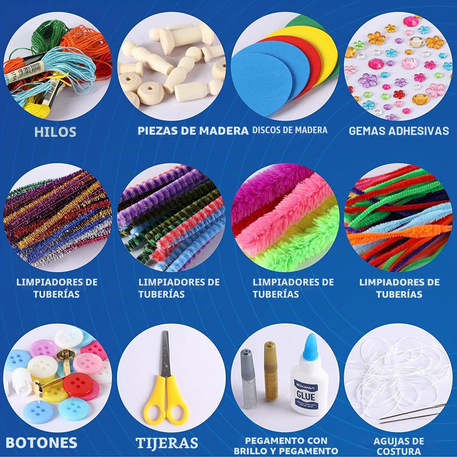 EDUMAN Manualidades Niños, 1000+ pieza Creativo Kit Manualidades Materiales, incluye Limpiapipas, Pompoms, Varillas, Wiggle Eye, Cuentas, Lentejuelas, Juego Creativo Regalo para niños y niñas