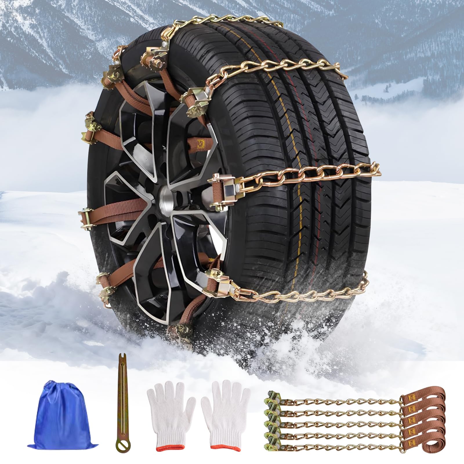 Cadenas Coche Nieve, Cadenas de Nieve para Coche 10 Piezas, Cadenas Nieve Universales Emergencia para Vehículos Coches SUV Tamaño del Neumático 165-265 mm, Snow Chains - Máximo Agarre y Montaje Fácil