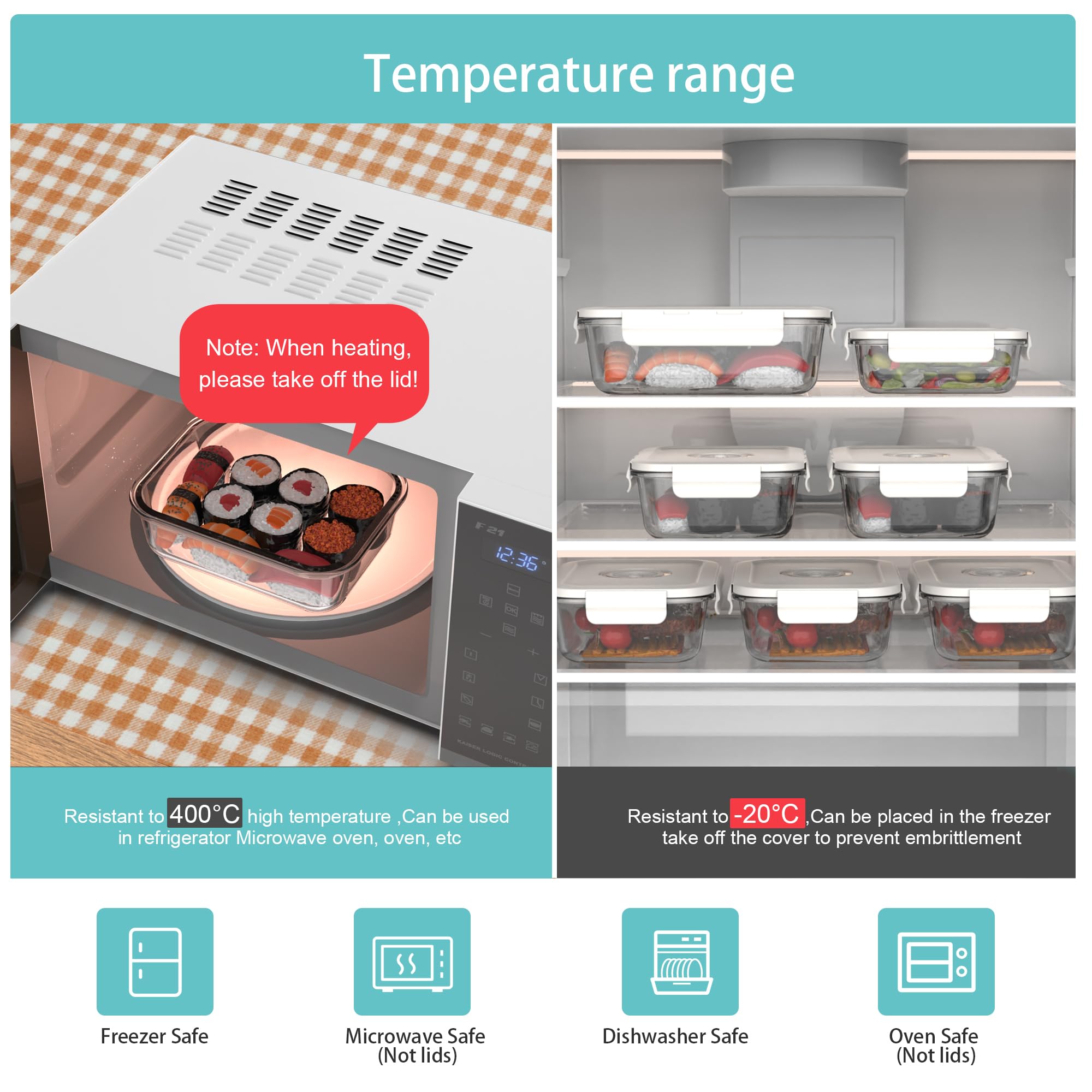 Contenitori per alimenti in vetro sottovuoto con sacchetti Sous Vide, contenitore con coperchio ermetico per pranzo, senza BPA, a prova di perdite, freschezza di lunga durata, 988 g