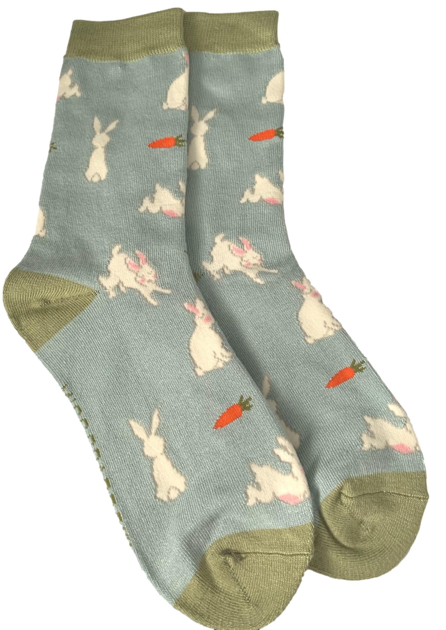 Purple Possum® Rabbit Socks Ladies Bunny Rabbits Bamboo Cotton Blend Cute Bunnies Blue Socks 1 Pair Size 4-7