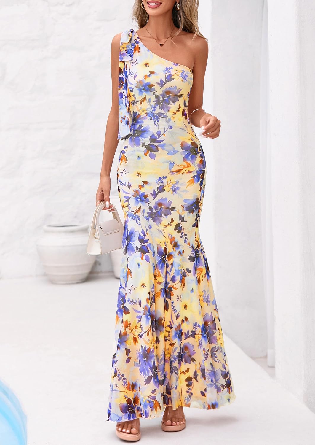 PRETTYGARDEN Womens Summer One Shoulder Maxi Dress 2026 Floral Sleeveless Bodycon Mesh Long Beach Vacation Sun Dresses - Image 8