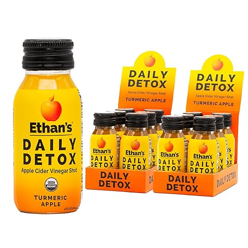 Ethans Daily Detox Shot sabor a manzana cúrcuma suplemento ACV inyecciones de vinagre de sidra de manzana orgánica limpieza natural del jugo