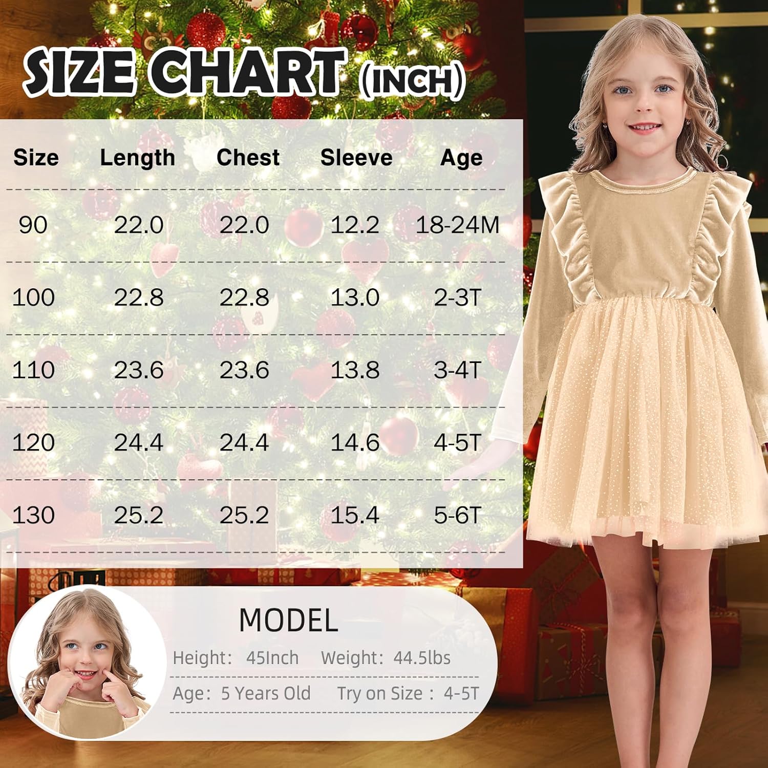 DREAM BUS Toddler Girl Christmas Dress Baby Girl Long Sleeve Ruffled Velvet Top Tulle Dress Special Occasion Dress - Image 6