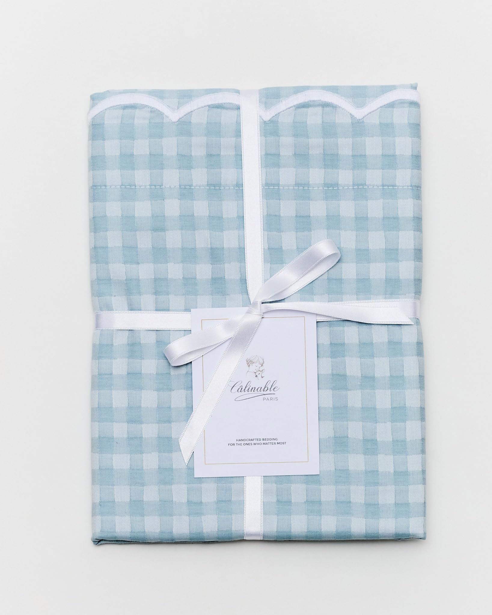 Taie d'oreiller 50x70 cm Chenab Turquoise - Luxueux Jacquard 100% Coton - Bord Festonné Élégant - Réversible Satin Blanc - Motif Gingham