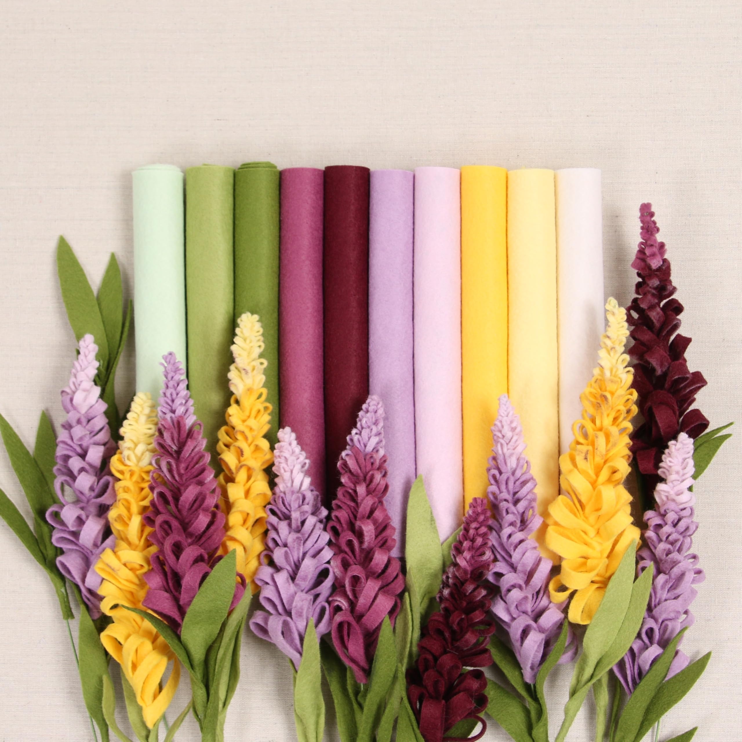 Benzie Design Wool Felt, 10 pcs 9"x12" in Floral Colors, 1 mm Thick, Soft & Pliable, Wool Blend Felt, Lupin Fields 9"x12"