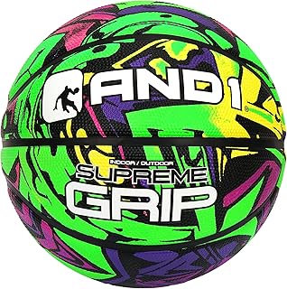 AND1 Supreme Grip - Balón de baloncesto de goma, tamaño reglamentario oficial 7 (29.5 pulgadas), diseño de canal profundo, hecho para juegos de baloncesto en interiores y exteriores