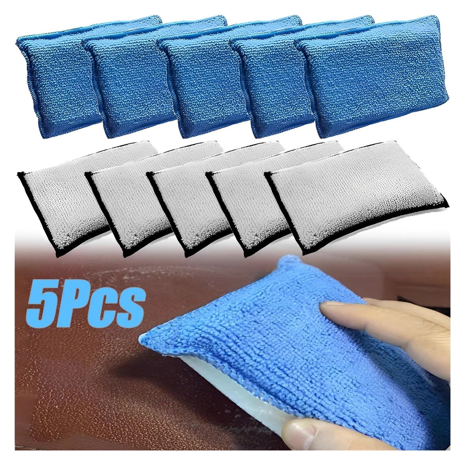 Genérico Almohadilla de Limpieza Coche Doble Cara Microfibra, Esponja fregado Suave for Detalles Cuero, Herramientas for Interior(Blue White 5pcs)