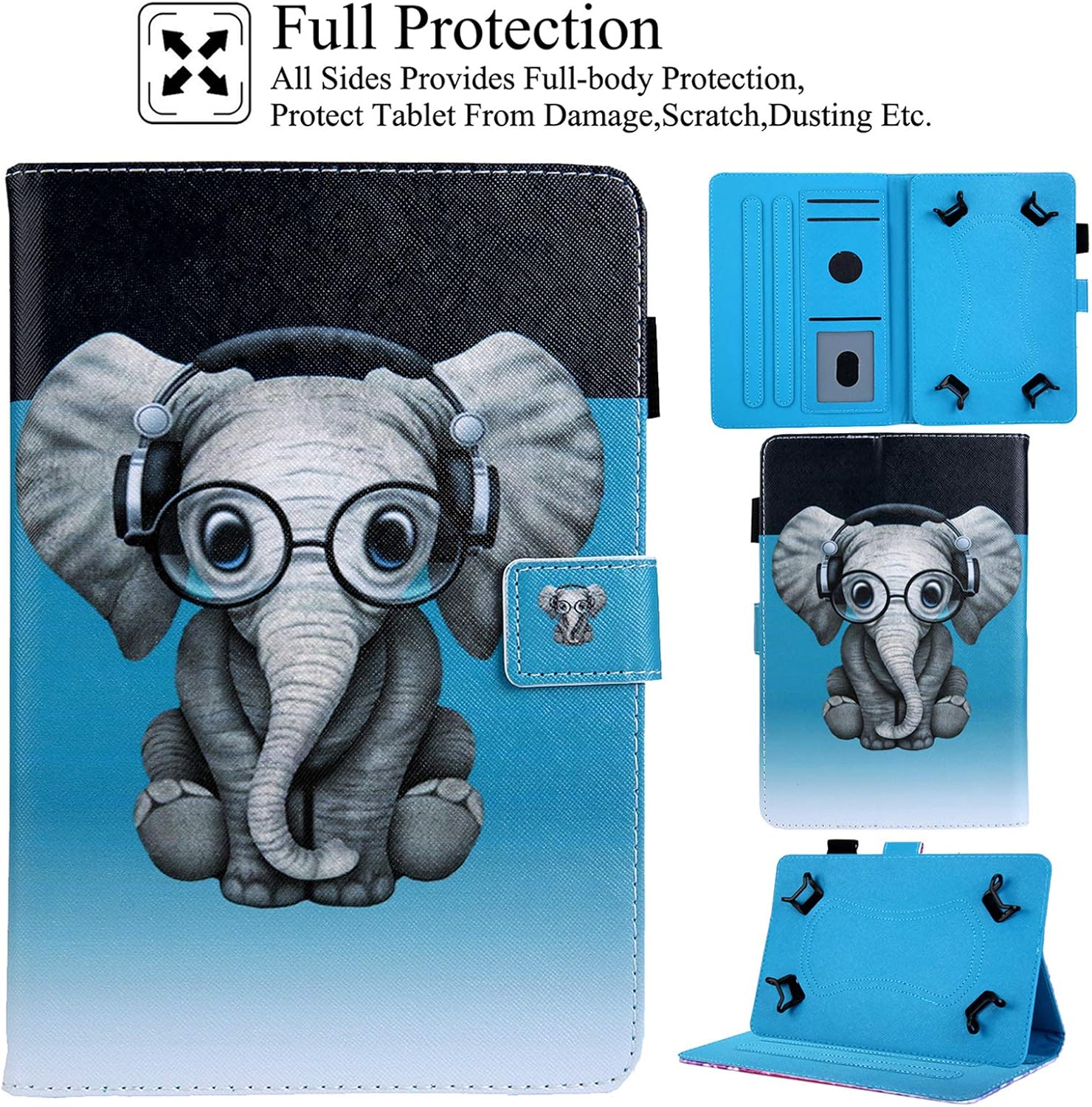 Universal 9.0-10.5 inch Case, Artyond Multi-Angles Viewing PU Leather Cover with Card Slots Shell Protective Case for iPad/Samsung/Kindle/Huawei/Lenovo/Android 9.0-10.5 inch Tablet (Music Elephant)