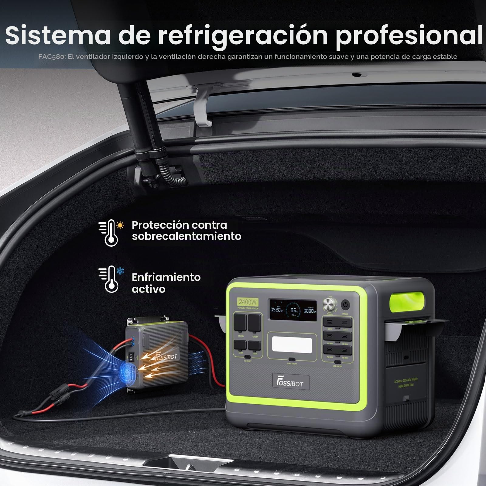 FOSSiBOT FAC580 Cargador DC-DC 580W Coche, 6X Más Rápido Que Cargador Mechero, Compatible con Estación de Energía y 99% Generadores Solares, para Camping y Caravana, con Enfriamiento Activo