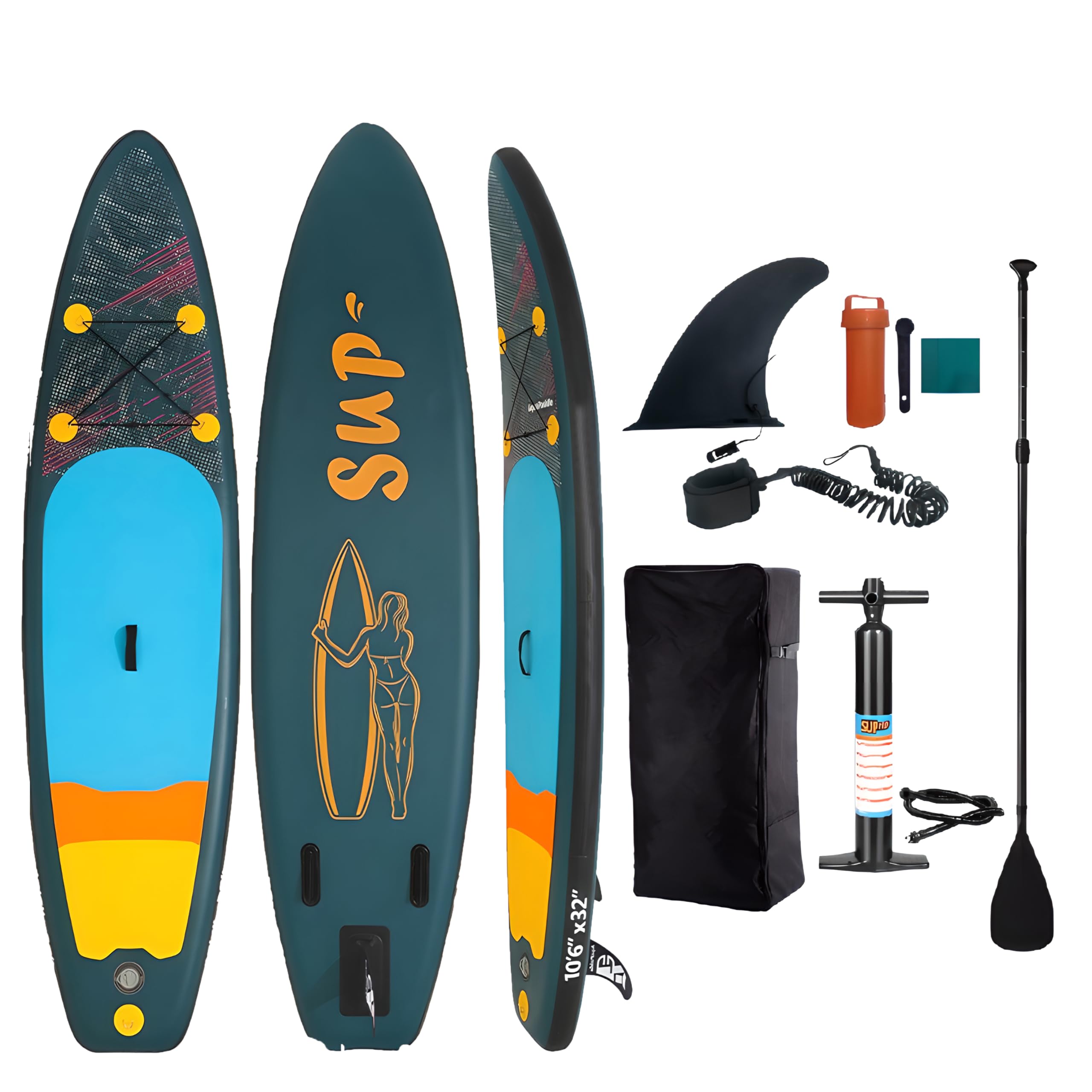 Aufblasbares Stand-up-Paddle-Board-Set, breites Design, 400 Pfund (180 kg) Gewichtslimit, mit Paddel, Pumpe, Rucksack, Finnen