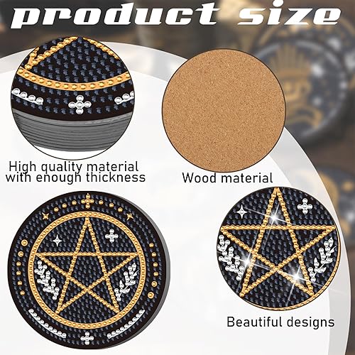 Miniatura 3 de Xuhal Juego de 12 posavasos de pintura de diamantes de tarot, posavasos de arte de diamantes con soporte para bebidas de bricolaje para adultos,