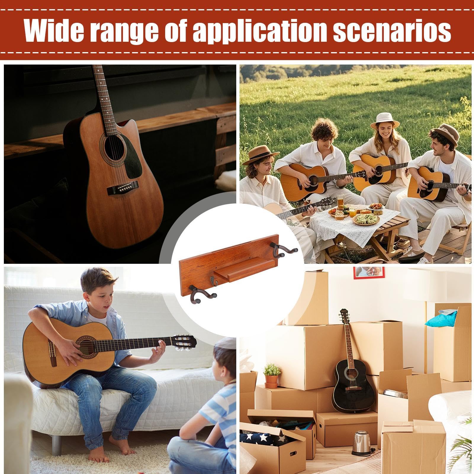 Gancio A Parete Portachitarra Basso In Legno Ukulele Banjo Mandolino | Supporto per chitarra elettrica in legno Robusto Espositore Multistrumento Per Chitarra Elettrica, , Basso, Ukulele E