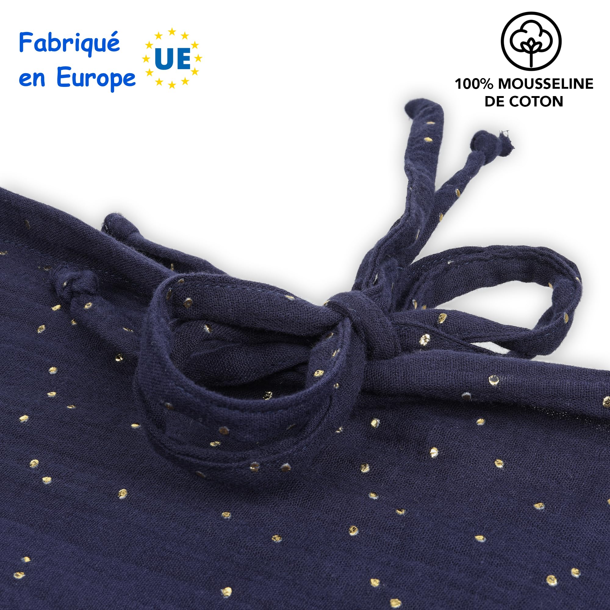 Tenda Letto Bambini 100% Cotone - Tenda Letto Montessori per Letto Bambini 80x160 e 90x190cm - Modelo 2 (Blu notte/Oro, 97 x 402 cm)