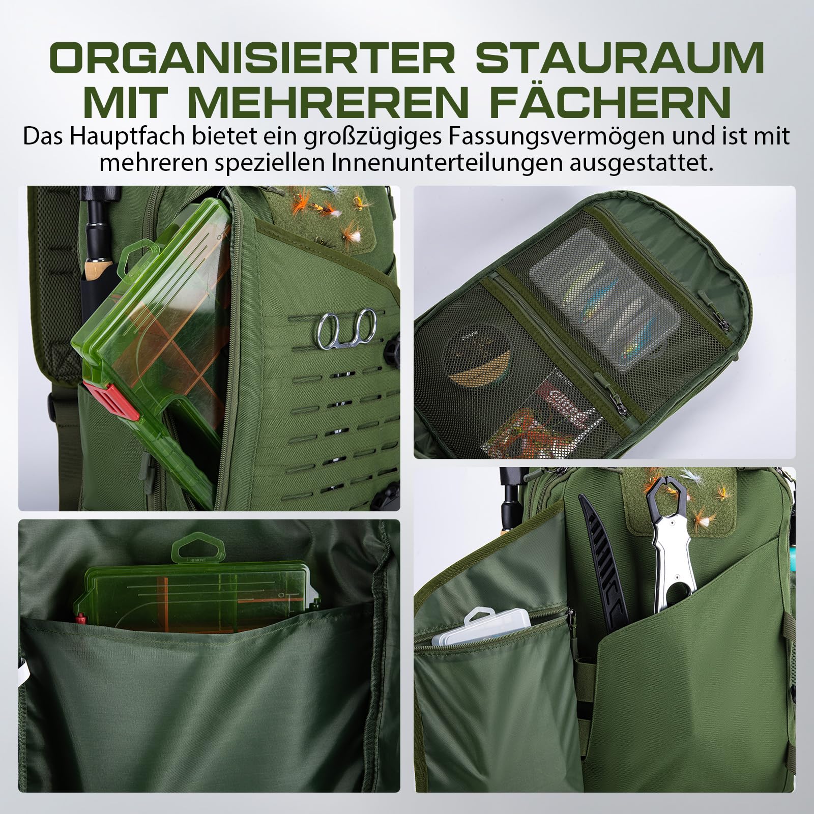 Goture Angelrucksack 20L Großer Angel-Sling-Tasche aus 900D Oxford, Wasserabweisende Angeltasche mit SBS-Reißverschluss, MOLLE-System & Rutenhalter für 3700/3600 Tackle Boxen, Raubfischangeln