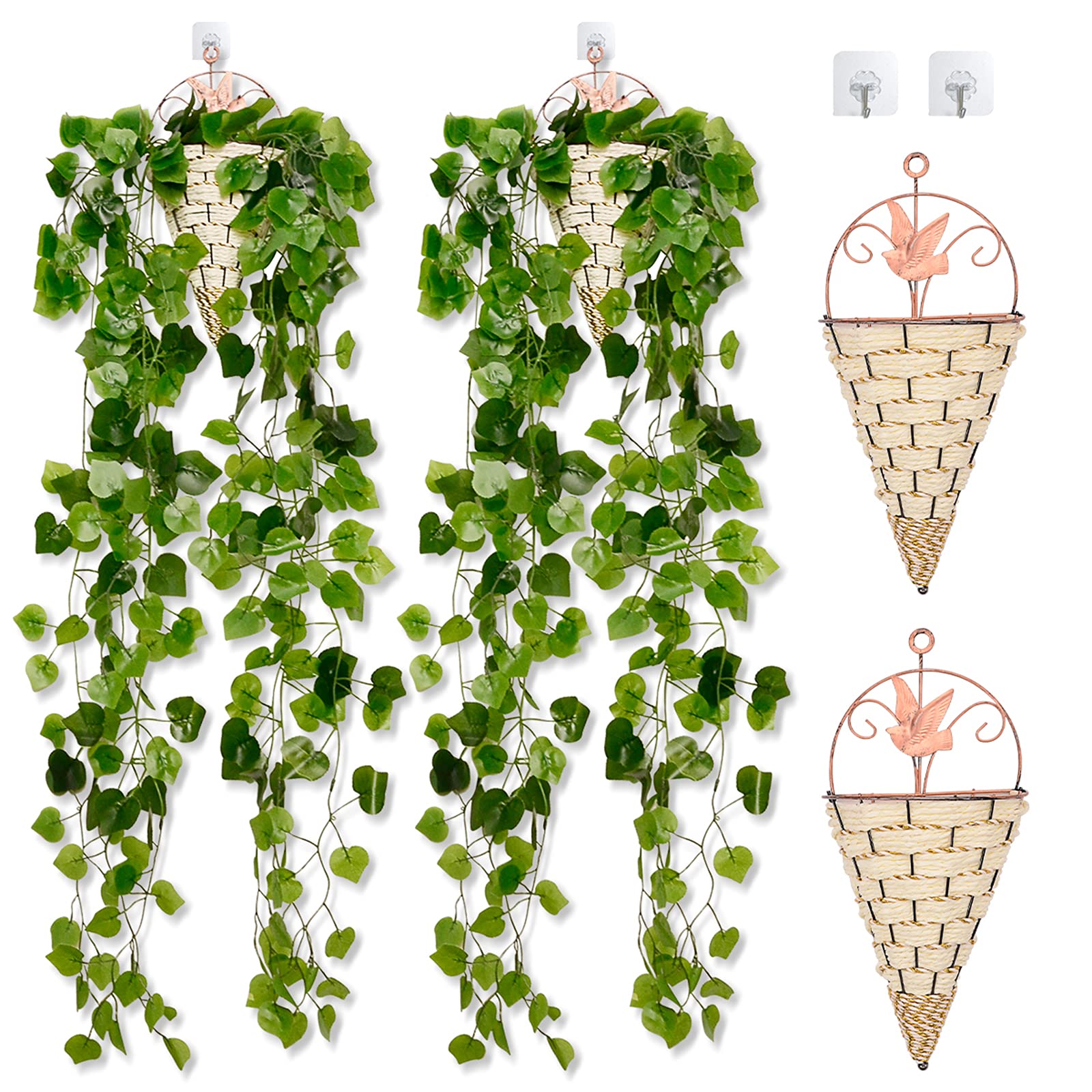 2pcs Wall Planters with 4pcs Artificial Plants