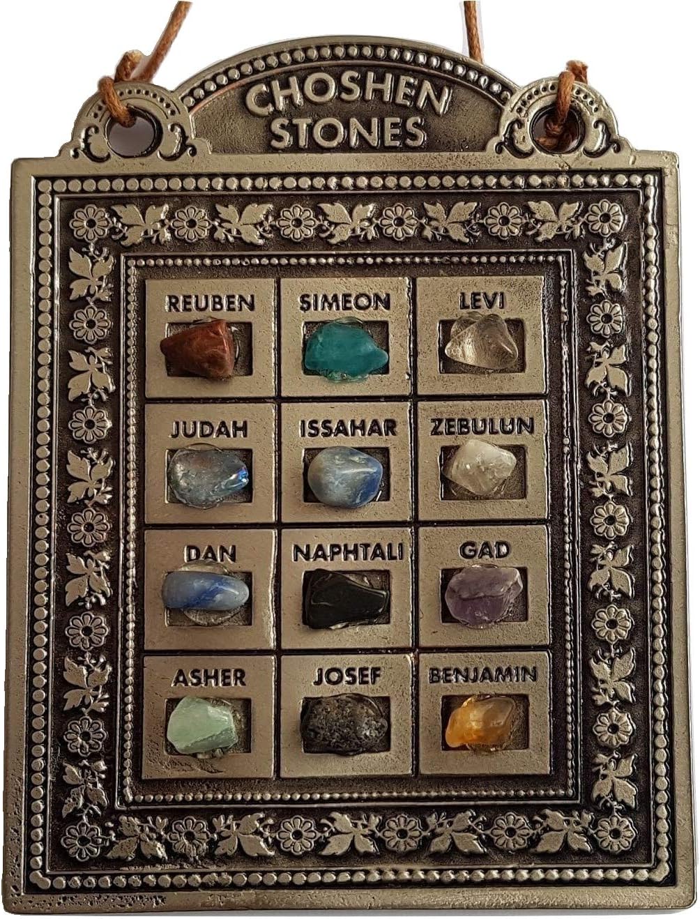 Biblical 12 choshen gems wallhanging ornament with the Israel tribes real stones and bible Exodus psalms in English