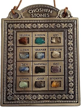 Biblical 12 choshen gems wallhanging ornament with the Israel tribes real stones and bible Exodus psalms in English