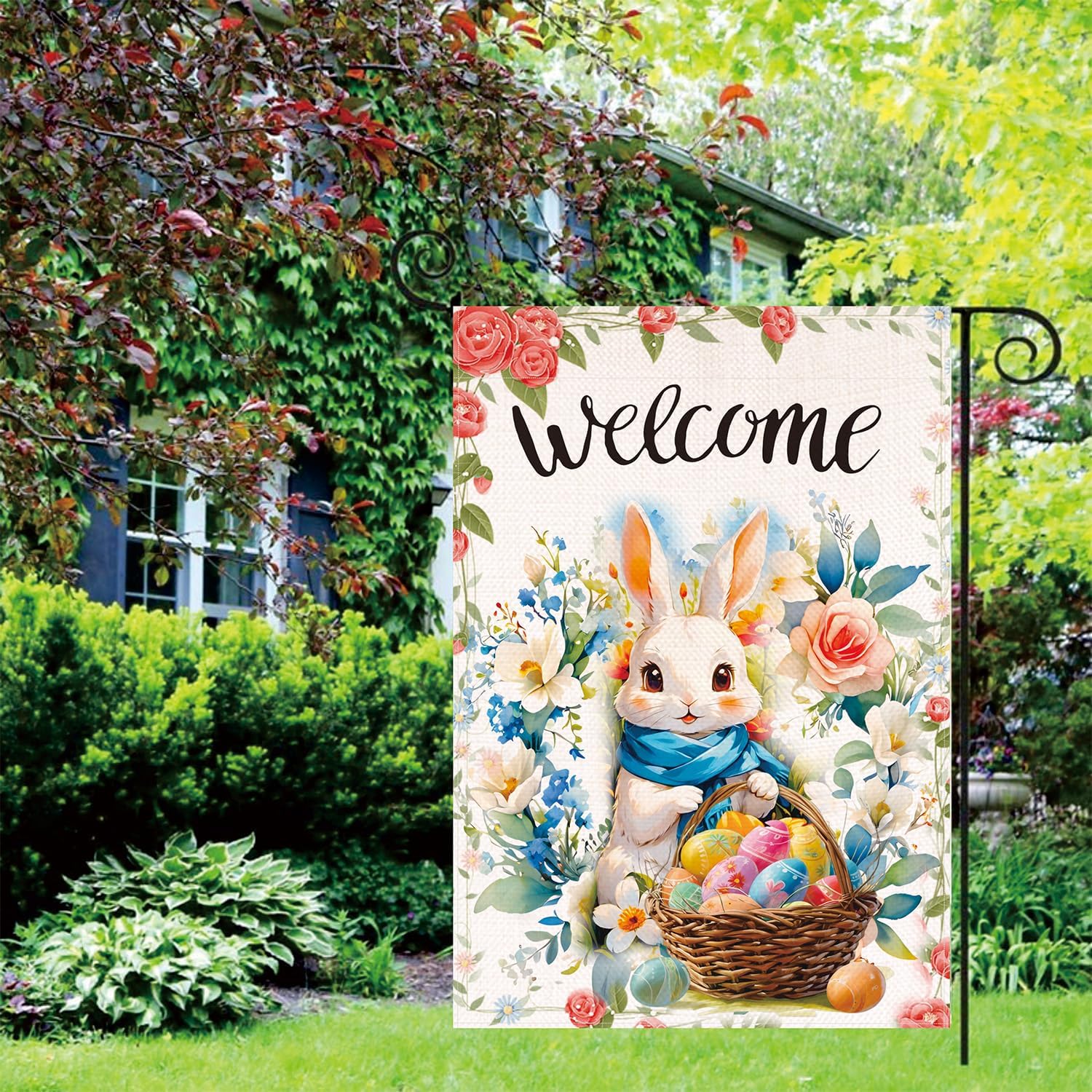Welcome Easter Garden Flag Seasonal Garden Flags Easter egg bunny garden flag Flower rabbit easter garden flag 12x18 double sided outdoor Welcome Yard Outdoor Flag - Image 7