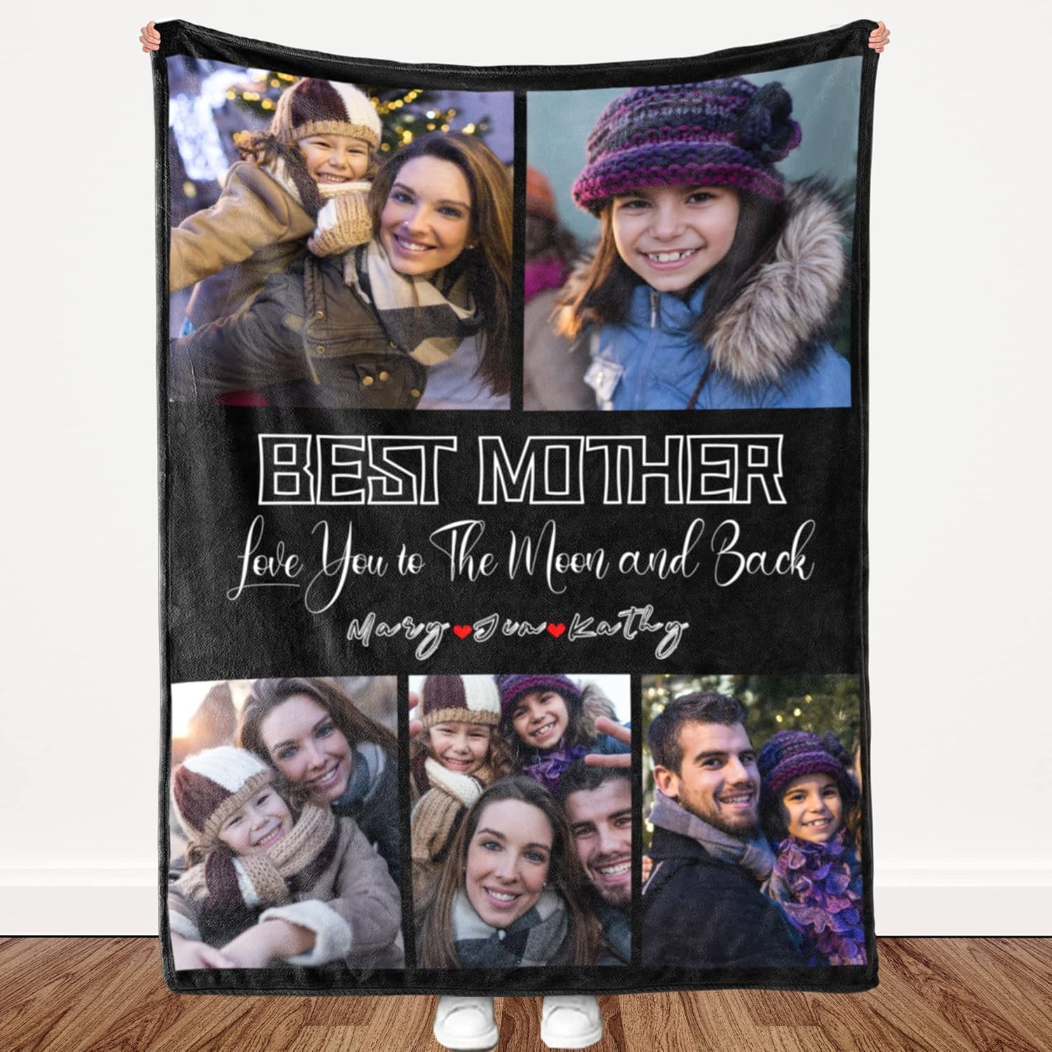 VAOWO Personalized I Love You Photo Blankets for Mom Gifts