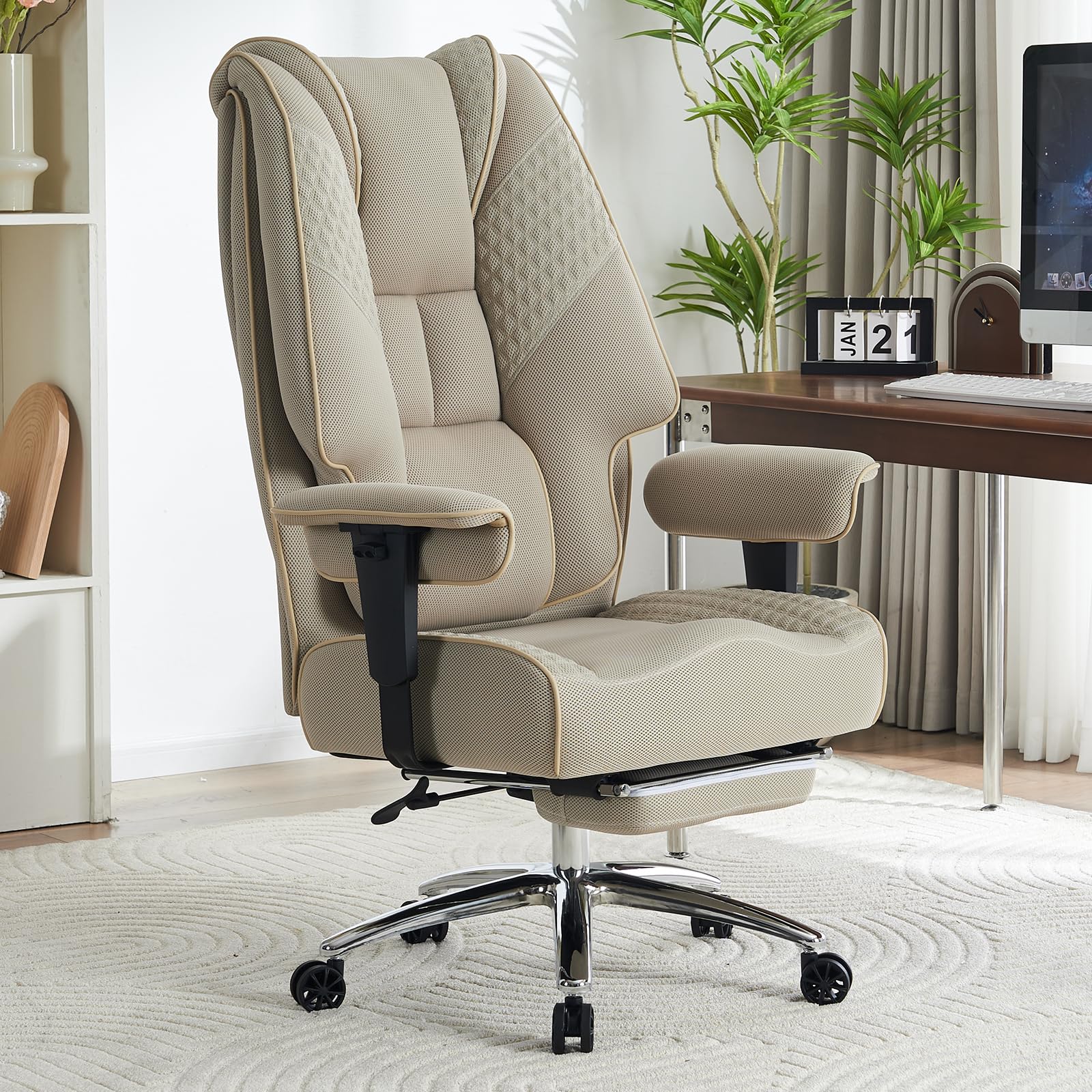 EXCEBET Schwerlast Bürostuhl 200kg - XXL Chefsessel Ergonomisch (Big & Tall), 14cm Taschenfederkern, Schreibtischstuhl Kunstleder Hohe Rückenlehne für Home Office