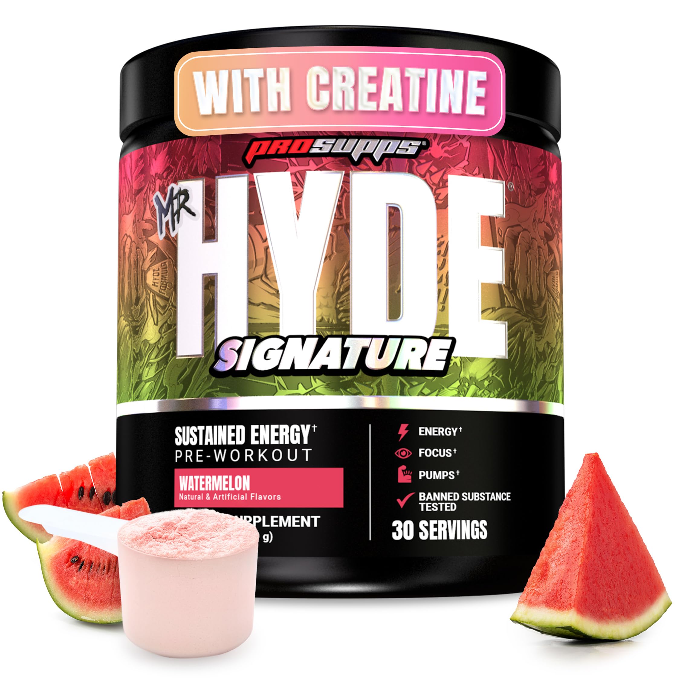PROSUPPS Mr. Hyde Signature Pre Workout Powder with Creatine, Beta Alanine & Caffeine - Performance, Energy & Endurance - Clean Fitness & Gym Supplements for Men & Women (Watermelon, 30 Servings)