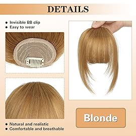 NAYOO Bangs Hair Clip in Bangs 100% Real Human Hair Extensions French Bangs Clip on Air Bangs for Women Hairpieces Curved Bangs (Blonde)