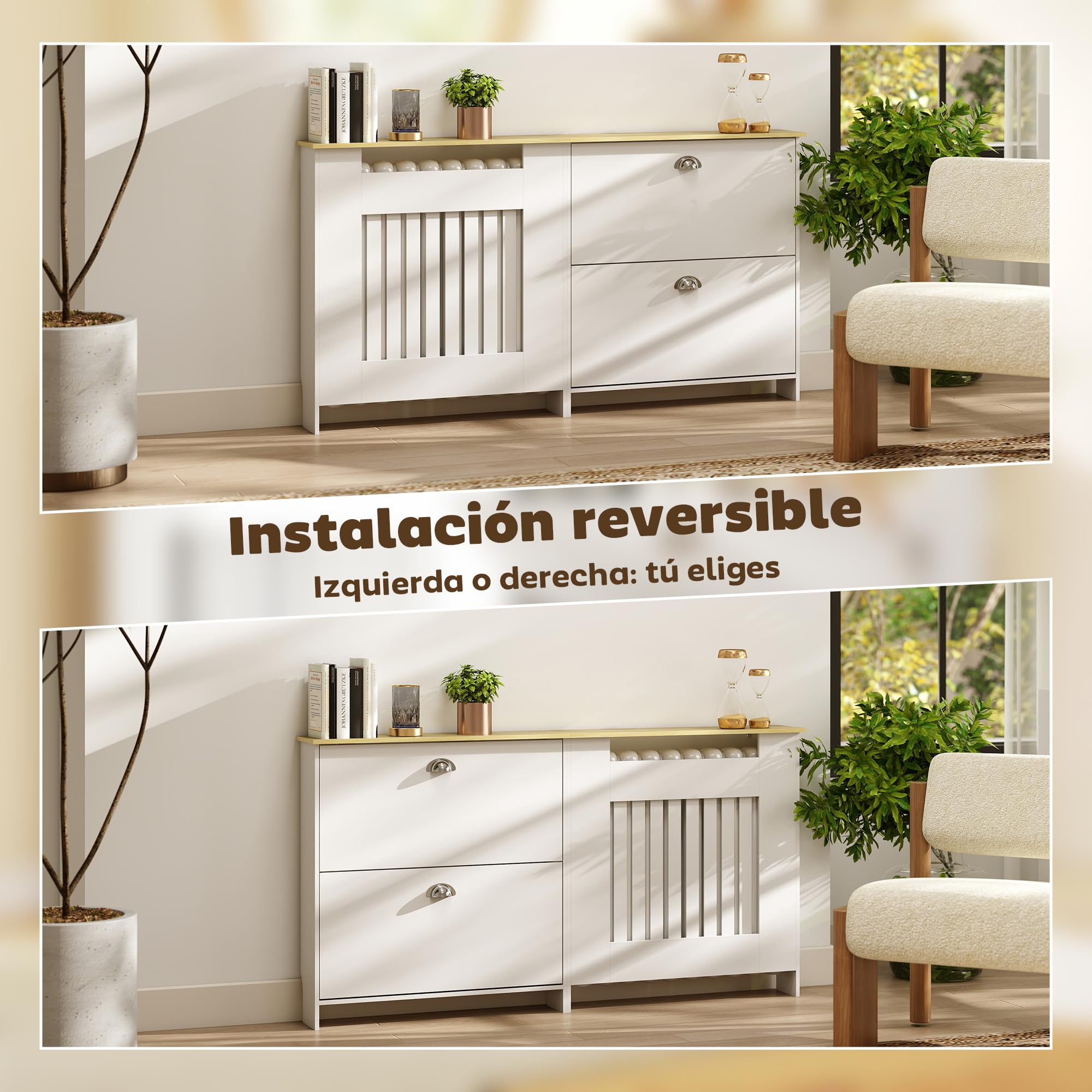 HOMCOM Cubre Radiadores con Zapatero Cubreradiador 152x19x81 cm Blanco