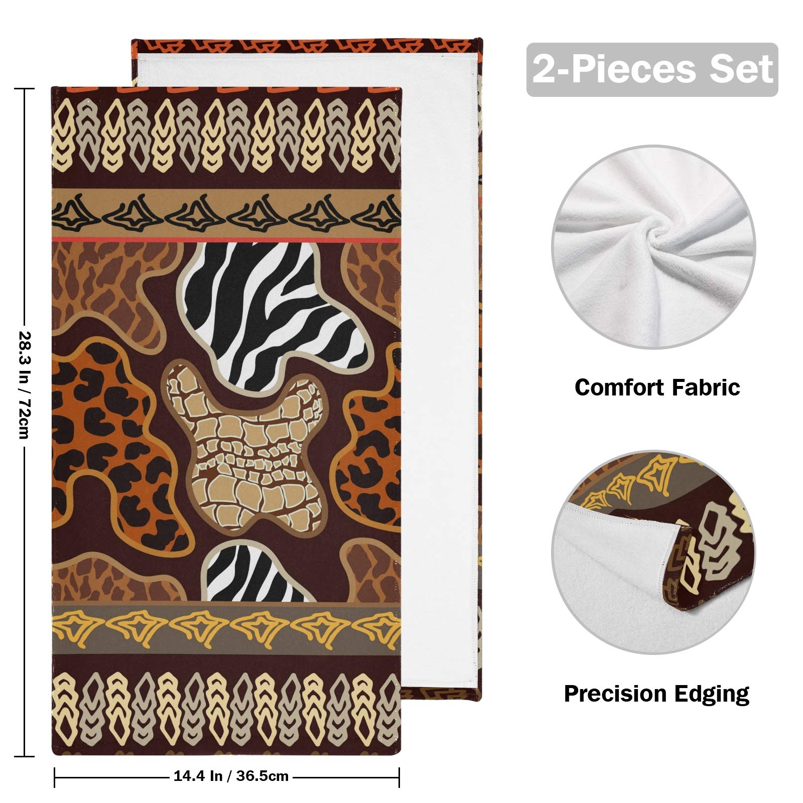 ALAZA Hand Towels for Bathroom Set of 2, Animal Prints Tiger Stripes Leopard Spots Reptile Skin Snake Wavy Ultra Soft and Absorbent Fingertip Towels & Face Cloths, 28 x 14 inch